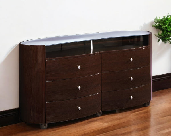 HomeRoots 63" Brown Wood Dresser with Six Drawers – Stylish Storage Solution for Modern Bedroom Organization 6 366209