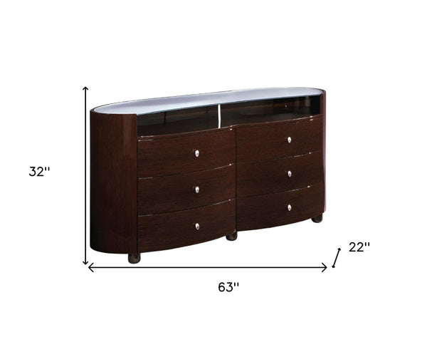 HomeRoots 63" Brown Wood Dresser with Six Drawers – Stylish Storage Solution for Modern Bedroom Organization 6 366209