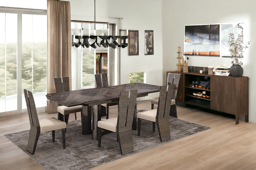 Homeroots Seven Piece Gray Dining Set With Six Chairs  Manufactured Wood,Faux Leather 366215