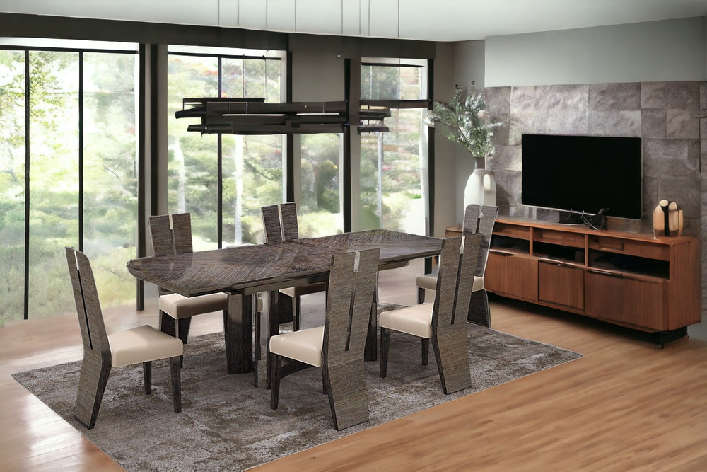 Homeroots Seven Piece Gray Dining Set With Six Chairs  Manufactured Wood,Faux Leather 366215
