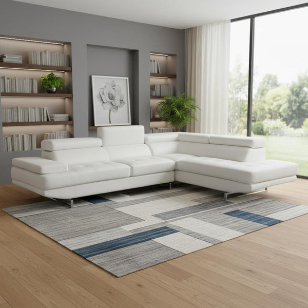 HomeRoots Gray Leather L-Shaped Corner Sectional Sofa – Modern Luxury & Comfort for Your Living Space White 366220