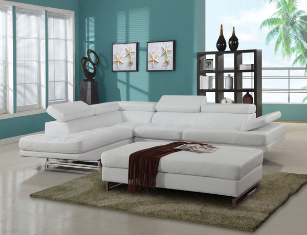 Homeroots Gray Leather L Shaped Two Piece Corner Sectional White  366220
