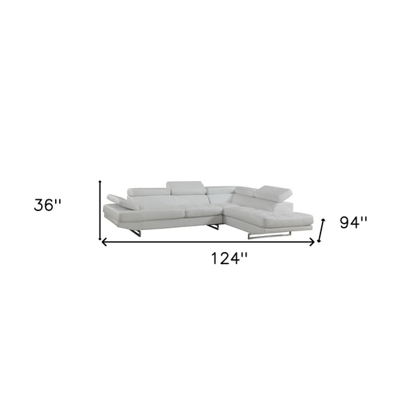 Homeroots Gray Leather L Shaped Two Piece Corner Sectional White  366220