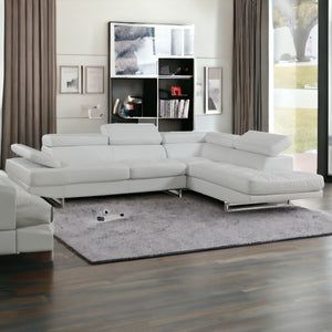 Homeroots Gray Leather L Shaped Two Piece Corner Sectional White  366220