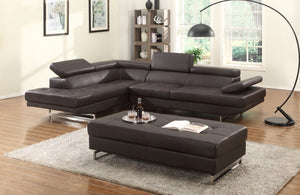 Homeroots Black Leather L Shaped Two Piece Corner Sectional Brown  366221