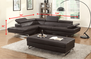 Homeroots Black Leather L Shaped Two Piece Corner Sectional Brown  366221