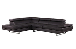 Homeroots Black Leather L Shaped Two Piece Corner Sectional Brown  366221