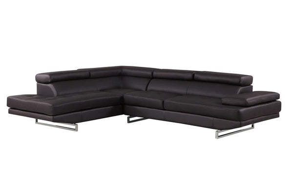 Homeroots Black Leather L Shaped Two Piece Corner Sectional Brown  366221