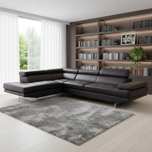 HomeRoots Black Leather L-Shaped Corner Sectional Sofa - Luxurious Comfort, Modern Design, and Versatile Style BROWN 366221