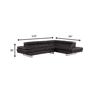 HomeRoots Black Leather L-Shaped Corner Sectional Sofa - Luxurious Comfort, Modern Design, and Versatile Style BROWN 366221