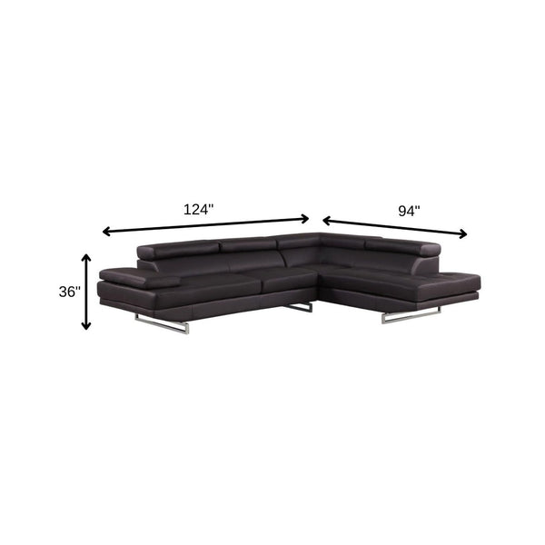 HomeRoots Black Leather L-Shaped Corner Sectional Sofa - Luxurious Comfort, Modern Design, and Versatile Style BROWN 366221