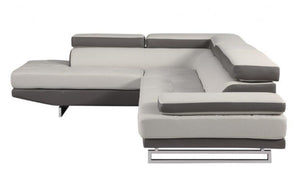 Homeroots White Leather L Shaped Two Piece Corner Sectional Grey  366222