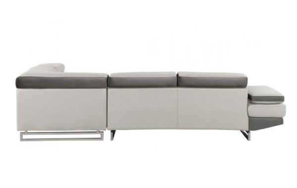 HomeRoots White Leather L-Shaped Corner Sectional Sofa - Luxurious Comfort, Modern Design, Seats 3 Stylishly GREY 366222