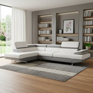 HomeRoots White Leather L-Shaped Corner Sectional Sofa - Luxurious Comfort, Modern Design, Seats 3 Stylishly GREY 366222