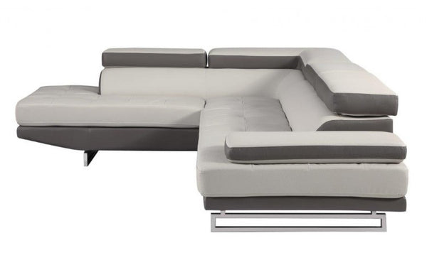 Homeroots White Leather L Shaped Two Piece Corner Sectional Grey  366222