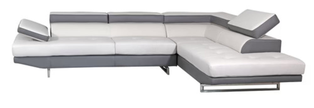 HomeRoots White Leather L-Shaped Corner Sectional Sofa - Luxurious Comfort, Modern Design, Seats 3 Stylishly GREY 366222