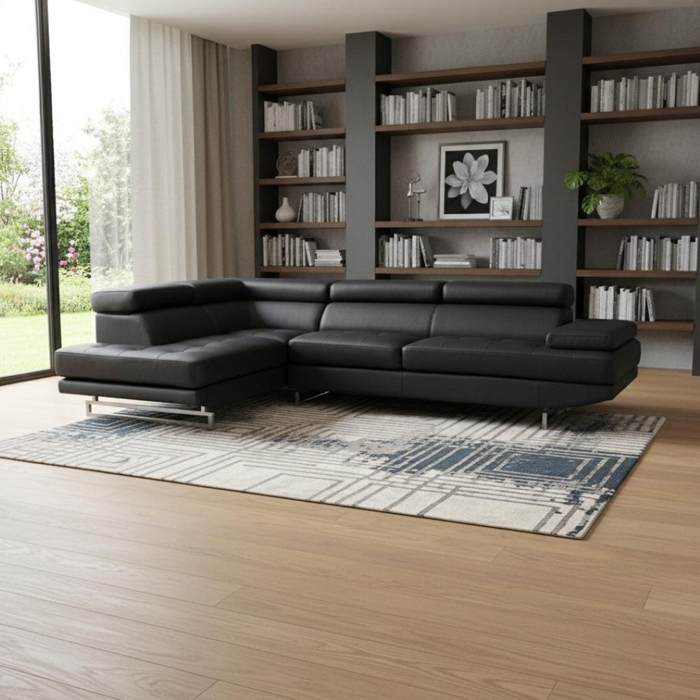HomeRoots Black Faux Leather L-Shaped Corner Sectional - Modern Comfort and Versatile Seating for Any Space Black 366223