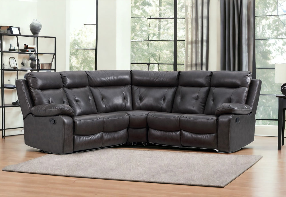 Homeroots Dark Gray Polyester Blend Reclining U Shaped Three Piece Corner Sectional   366224