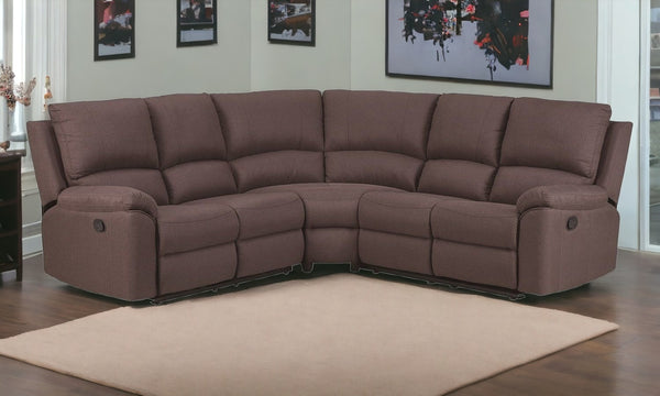 Homeroots Brown Polyester Blend Reclining U Shaped Three Piece Corner Sectional Brown  366240