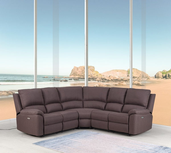 Homeroots Brown Polyester Blend Power Reclining U Shaped Three Piece Corner Sectional Brown  366241