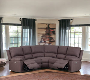 Homeroots Brown Polyester Blend Power Reclining U Shaped Three Piece Corner Sectional Brown  366241