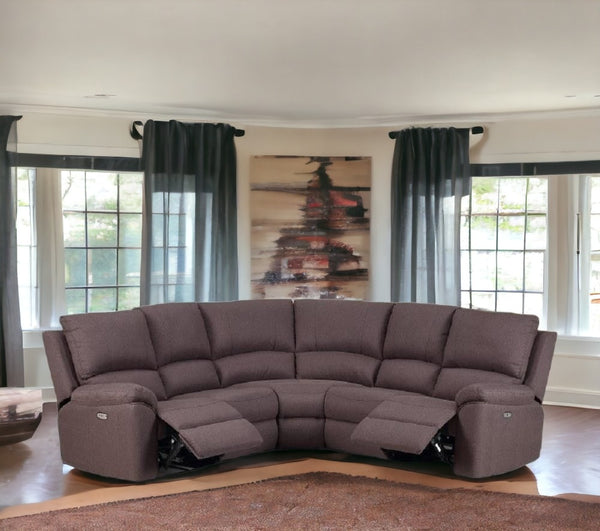 Homeroots Brown Polyester Blend Power Reclining U Shaped Three Piece Corner Sectional Brown  366241