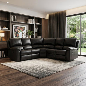 HomeRoots Black U-Shaped Corner Sectional Sofa - Comfortable 3-Piece Reclining Design for Modern Living Spaces BLACK 366242