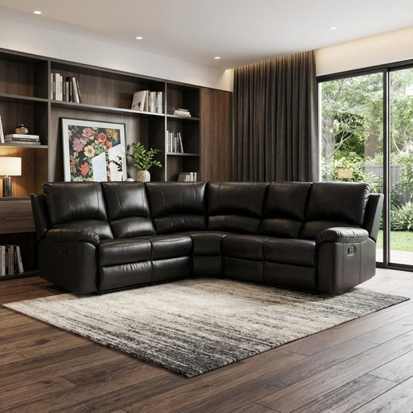 HomeRoots Black U-Shaped Corner Sectional Sofa - Comfortable 3-Piece Reclining Design for Modern Living Spaces BLACK 366242