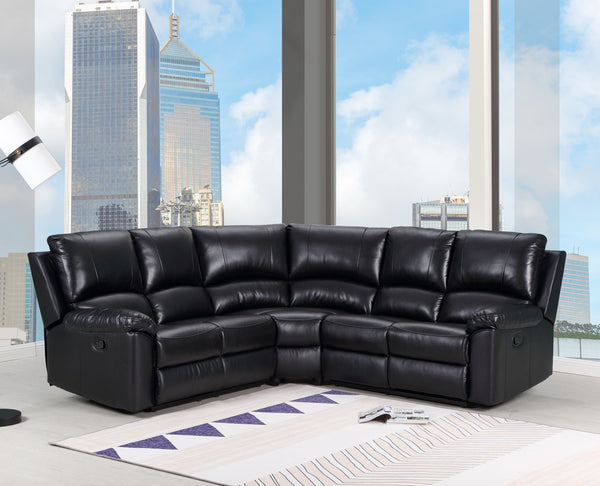 Homeroots Black Polyester Blend Power Reclining U Shaped Three Piece Corner Sectional Black  366243