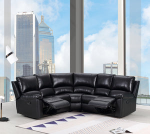 Homeroots Black Polyester Blend Power Reclining U Shaped Three Piece Corner Sectional Black  366243