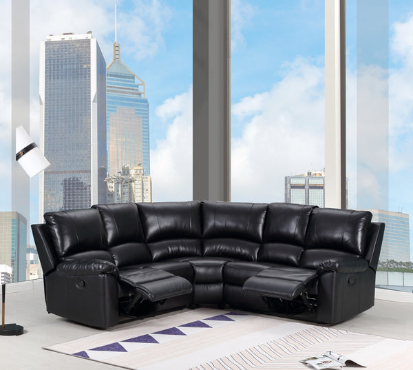 Homeroots Black Polyester Blend Power Reclining U Shaped Three Piece Corner Sectional Black  366243