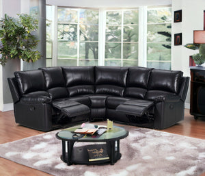 Homeroots Black Polyester Blend Power Reclining U Shaped Three Piece Corner Sectional Black  366243