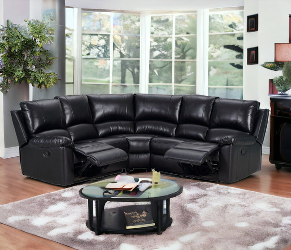 Homeroots Black Polyester Blend Power Reclining U Shaped Three Piece Corner Sectional Black  366243