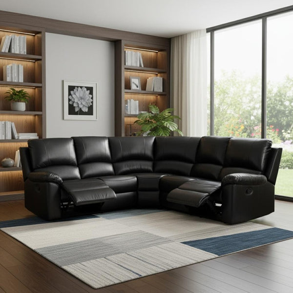 HomeRoots Black U-Shaped Power Reclining Sectional Sofa - Modern Comfort with Stylish Design for Any Room BLACK 366243