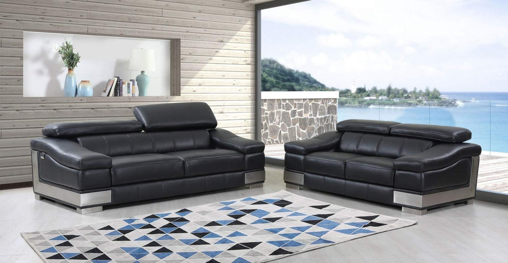 HomeRoots Two Piece Indoor Black Italian Leather Seating Set for 5 - Luxurious Comfort & Timeless Style 366244