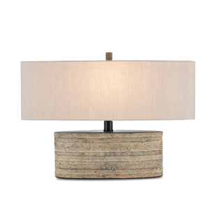 Innkeeper Rustic Oval Table Lamp - Elegant Terracotta Design with Vanilla Linen Shade for Home Decor