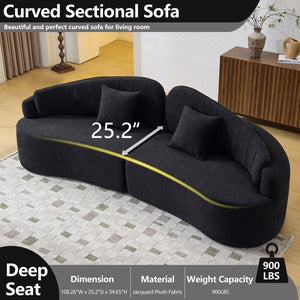 English Elm Curved Four Seat Chenille Sofa with Removable Backrest for Retro Apartment Living Black W3612S00041