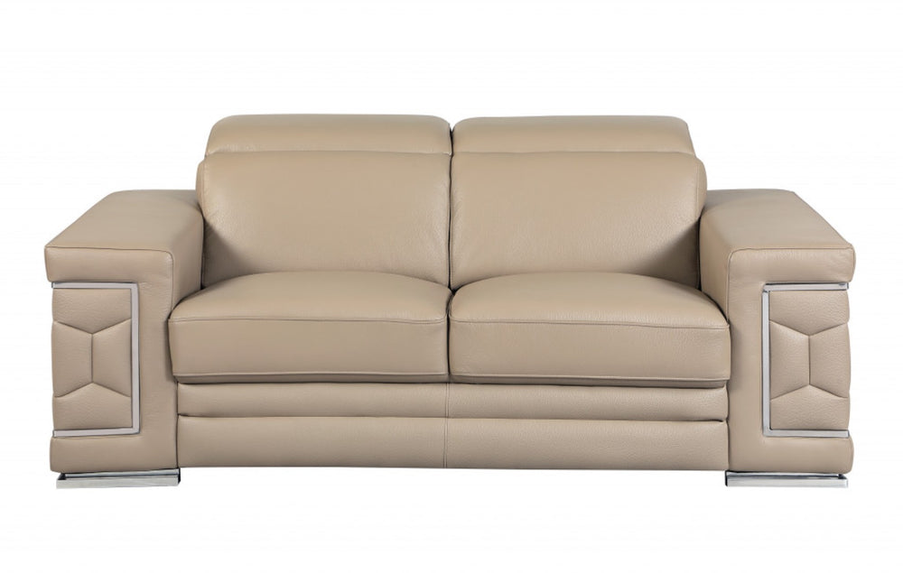 HomeRoots Two Piece Indoor Beige Italian Leather Seating Set for 5 – Stylish Comfort & Modern Elegance 366253