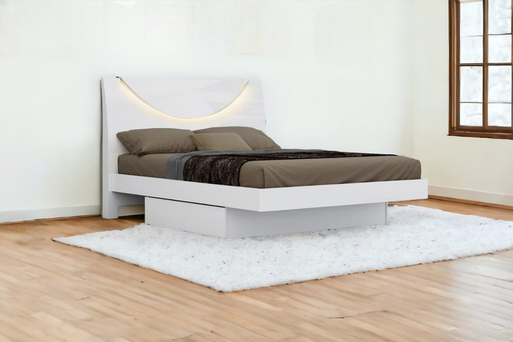 HomeRoots White Solid Wood Queen Bed Frame – Durable Platform Design with Elegant Finish for Modern Bedrooms 366254