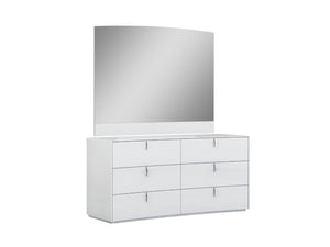 HomeRoots Four-Piece White Bedroom Set - Modern Solid Wood Bed, Nightstand, Dresser & Mirror for Storage 366261