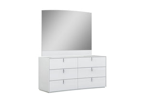 HomeRoots Four Piece White Modern Bedroom Set with Mirror, Dresser, Nightstand & King Bed for Elegant Storage 366262