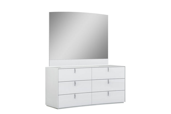 HomeRoots Four Piece White Modern Bedroom Set with Mirror, Dresser, Nightstand & King Bed for Elegant Storage 366262