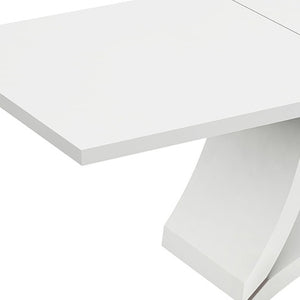 HomeRoots 98" White Dining Table - Contemporary High-Gloss Design with Pedestal Base for Elegant Entertaining 98" X 43" X 30" 366264