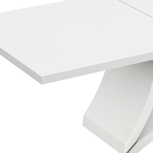 HomeRoots 98" White Dining Table - Contemporary High-Gloss Design with Pedestal Base for Elegant Entertaining 98" X 43" X 30" 366264