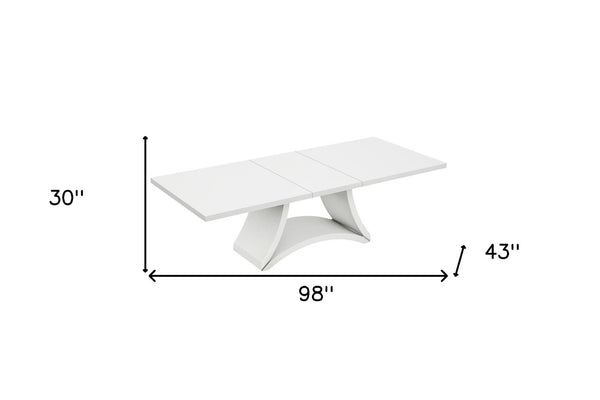 HomeRoots 98" White Dining Table - Contemporary High-Gloss Design with Pedestal Base for Elegant Entertaining 98" X 43" X 30" 366264