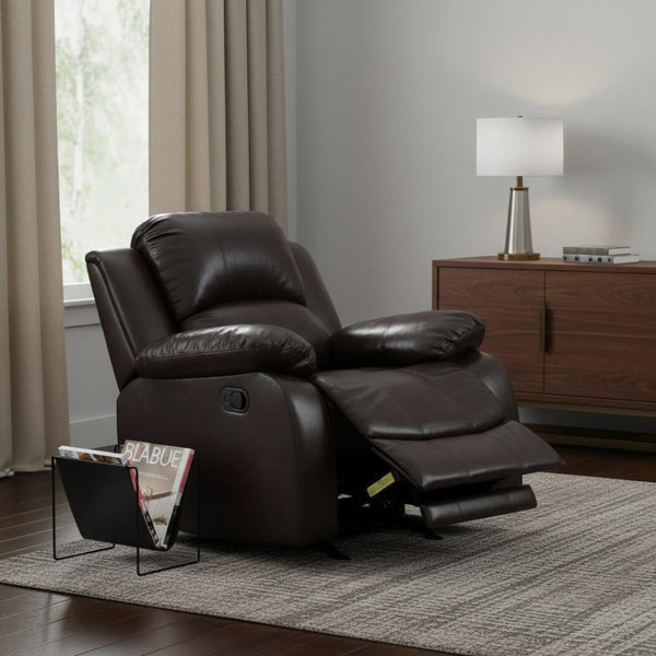 HomeRoots 36" Brown Recliner Chair - Elegant Leather Match Upholstery for Ultimate Comfort & Style in Any Room 36" X 38" X 40" 366296