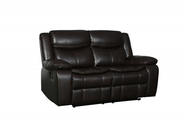 Homeroots 64" Brown Faux Leather Manual Reclining Love Seat Brown  366305
