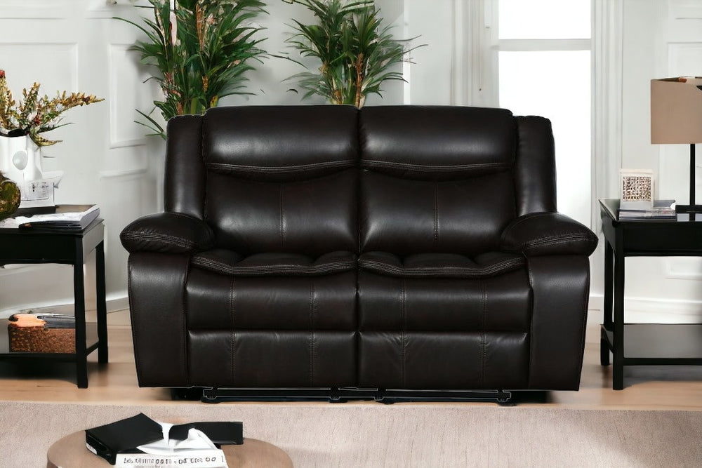 Homeroots 64" Brown Faux Leather Manual Reclining Love Seat Brown  366305