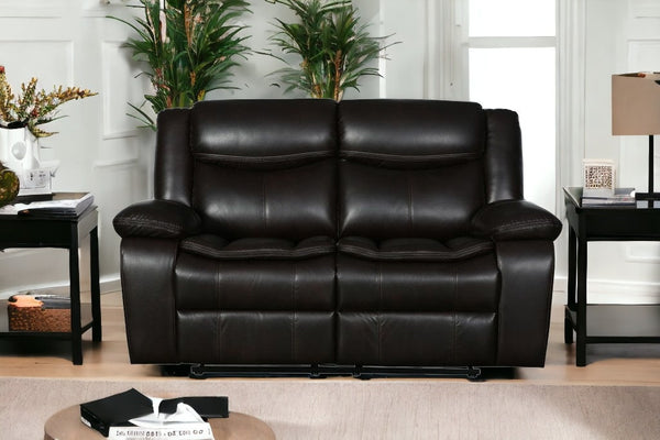 Homeroots 64" Brown Faux Leather Manual Reclining Love Seat Brown  366305