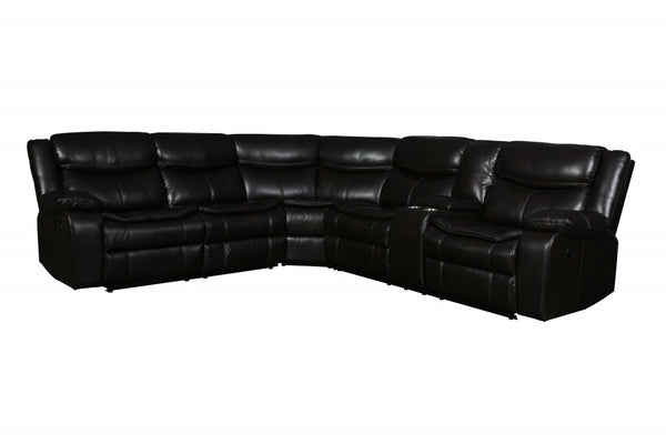 Homeroots Brown Polyester Blend Reclining U Shaped Three Piece Corner Sectional With Console Brown  366309